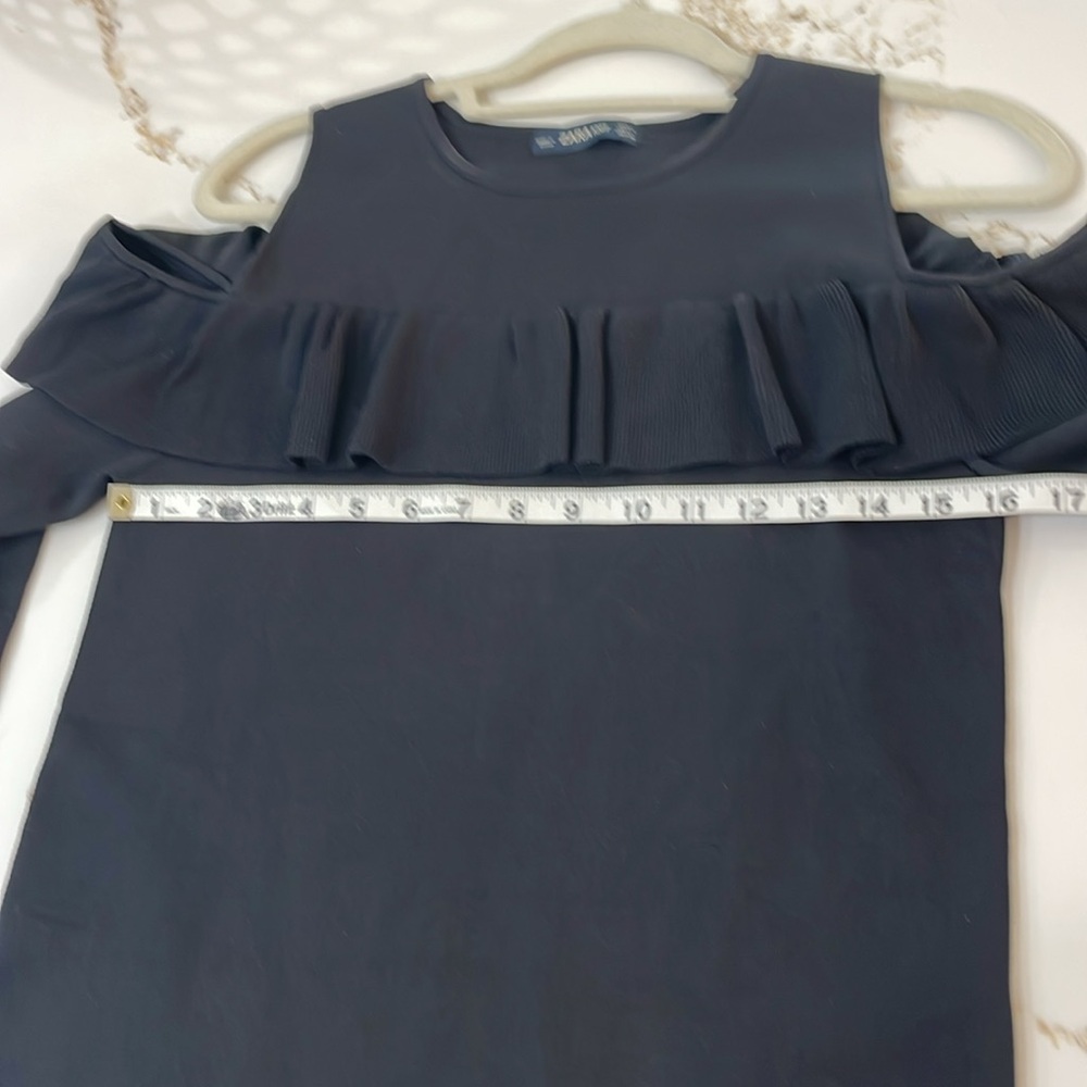 Zara Black Off-Shoulder Ruffled Bodycon Knit Dress | L - Picture 7 of 8